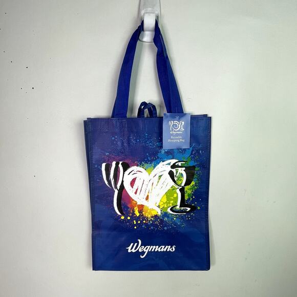 Set of 2 — Wegmans Blue Rainbow Heart Reusable Grocery Tote Bag w/ Liner NWT NEW - Picture 2 of 11